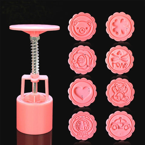 DIY Fondant Cake Mold Biscuit Cookie Cutters Baking Tools with 8 PCS Round Cartoon Patterns, 8 PCS Round Cartoon Patterns(Pink), 8 PCS Round Cartoon Patterns(White)