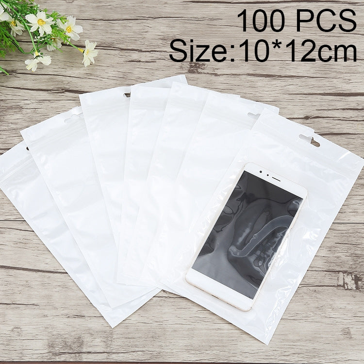 100 PCS 10cm x 12cm Hang Hole Clear Front White Pearl Jewelry Zip Lock Packaging Bag, Custom Printing and Size are welcome, 10*12cm