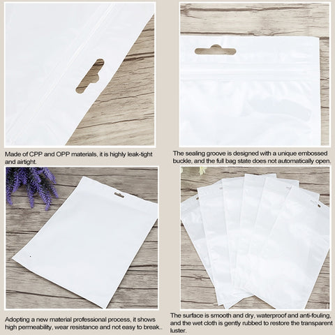 100 PCS 32cm x 45cm Hang Hole Clear Front White Pearl Jewelry Zip Lock Packaging Bag, Custom Printing and Size are welcome, 32*45cm