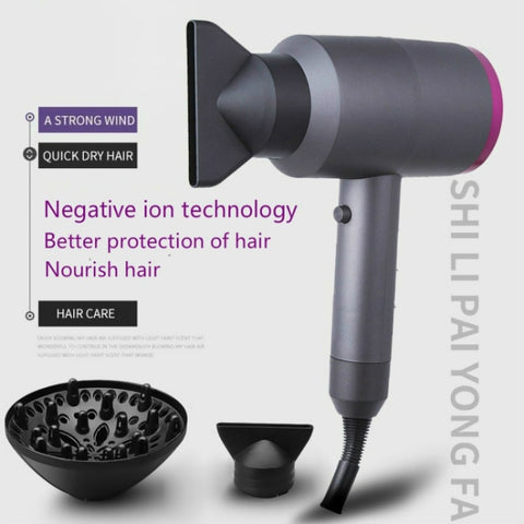 Household High-power Silent  Blow Dryer,Constant Temperature Hot and Cold Negative Ion Hair Drier, EU Plug, EU Plug