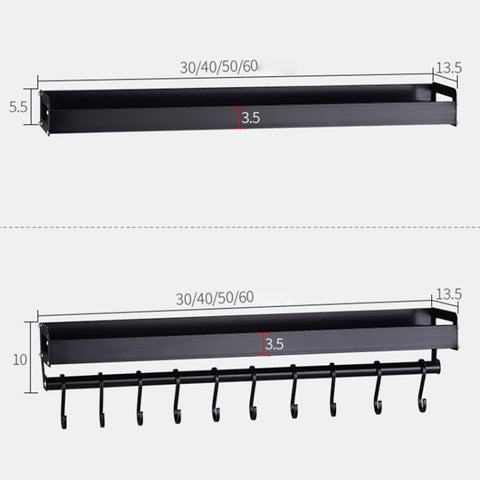 70cm 10 Hooks Kitchen Multi-function Wall Hanging Holder Seasoning Storage Rack, 70cm 10 Hooks(Black)