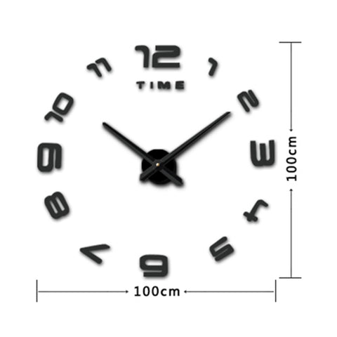 Bedroom Home Office Decoration Modern Frameless Large Number DIY 3D Mirror Wall Sticker Quiet Clock, Size: 100*100cm, 3M007 (Black), 3M007 (Silver)