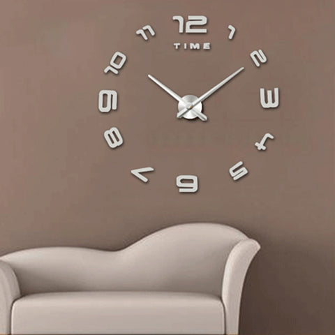 Bedroom Home Office Decoration Modern Frameless Large Number DIY 3D Mirror Wall Sticker Quiet Clock, Size: 100*100cm, 3M007 (Black), 3M007 (Silver)