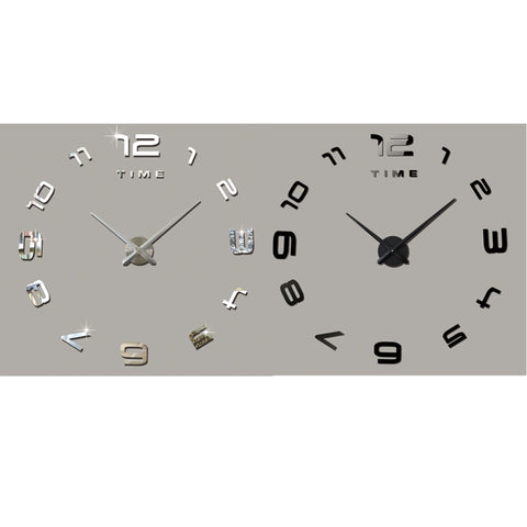 Bedroom Home Office Decoration Modern Frameless Large Number DIY 3D Mirror Wall Sticker Quiet Clock, Size: 100*100cm, 3M007 (Black), 3M007 (Silver)