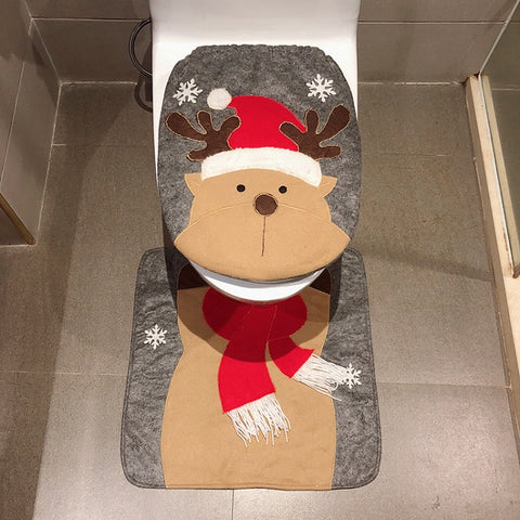 2 in 1 Christmas Decoration Toilet Set, Elk, Snowman