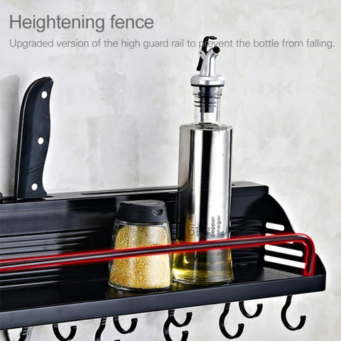 A Version 50cm 2 Cup 8 Hooks Kitchen Multi-function Wall-mounted Condiment Storage Rack, A Version 50cm 2 Cup