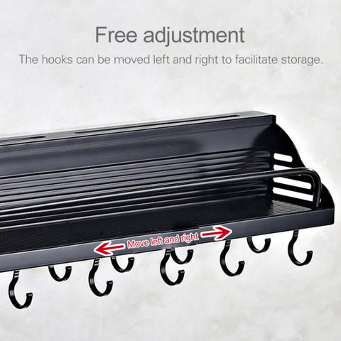 A Version 70cm 2 Cups  10 Hooks Kitchen Multi-function Wall-mounted Condiment Storage Rack, A Version 70cm 2 Cups
