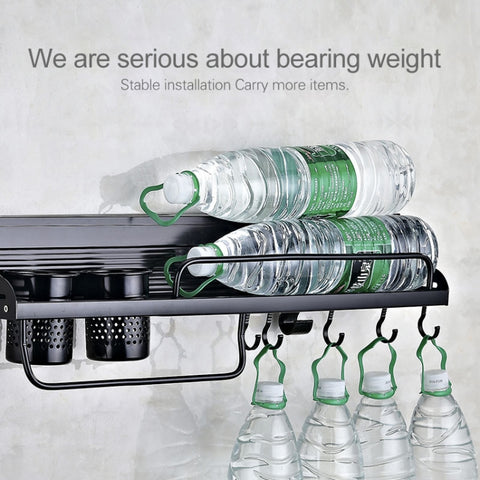 A Version 70cm 2 Cups  10 Hooks Kitchen Multi-function Wall-mounted Condiment Storage Rack, A Version 70cm 2 Cups