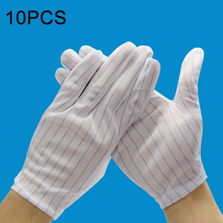 10 Pairs Anti-static Stripe Plastic Gloves, Size：Free Size, Plastic Gloves