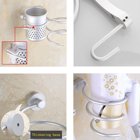 Hair Dryer Holder Wall Mount Hanging Rack Organizer Hook Spiral Bathroom Bracket, Simple Style