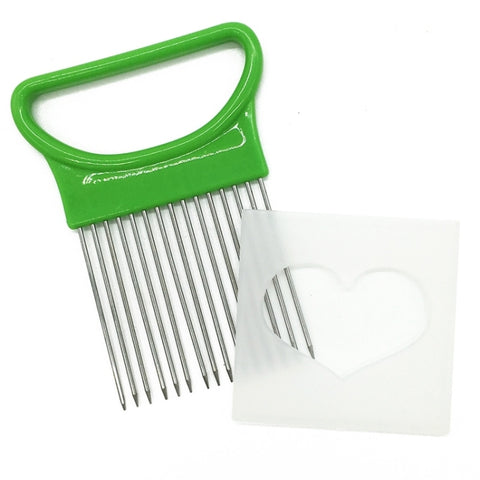 Stainless Steel Vegetable Onion Cutter Holder Meat Needle Kitchen Tools, Orange, Green, Blue, White