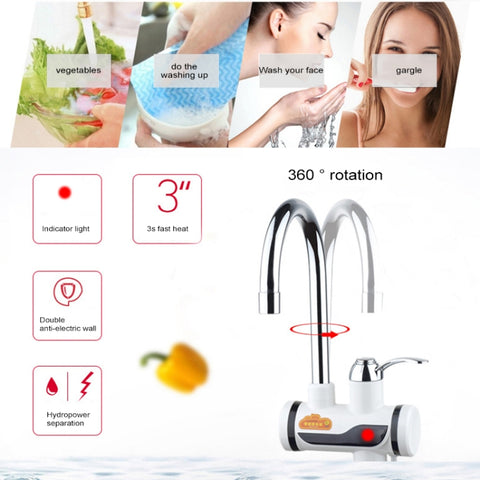 3s Fast Heat Electrothermal Rotatable Faucet Water Tap with Indicator Light, 220V, Size: S, Indicator Light / Size: S