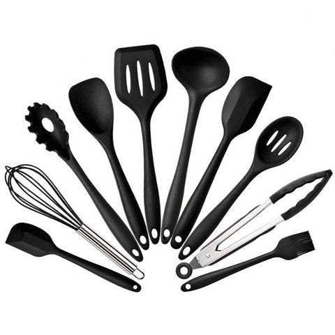 kn7050 10 in 1 Silicone Kitchen Tool Set, Black, Green, Blue, Red