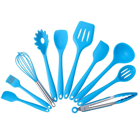 kn7050 10 in 1 Silicone Kitchen Tool Set, Black, Green, Blue, Red