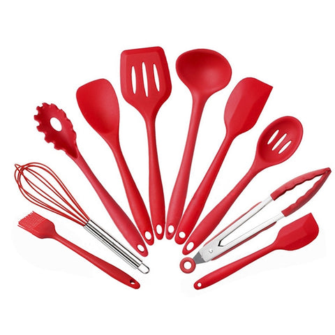 kn7050 10 in 1 Silicone Kitchen Tool Set, Black, Green, Blue, Red