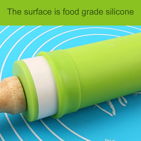 kn055 Solid Wooden Handle Silicone Rolling Pin Non-stick Food Dumpling Stick, Length: 23cm, Random Color Delivery, 23cm