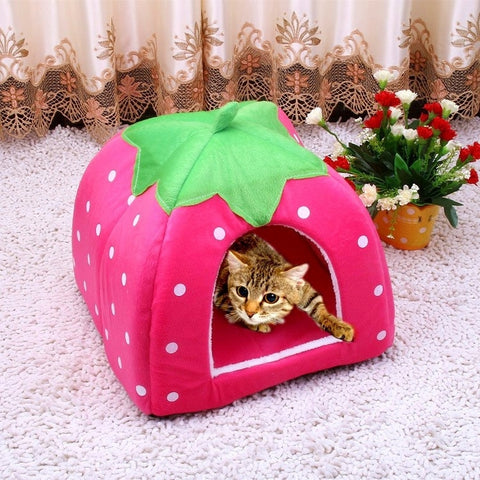 Strawberry Shaped Foldable Short Plush Pet House Nest, Size: S, Dark Blue, Size S, Red, Size S, Pink, Size S, Blue, Size S, Purple, Size S