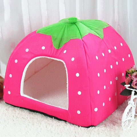 Strawberry Shaped Foldable Short Plush Pet House Nest, Size: S, Dark Blue, Size S, Red, Size S, Pink, Size S, Blue, Size S, Purple, Size S