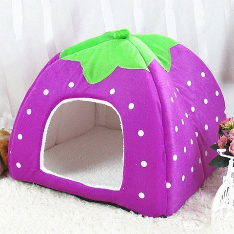 Strawberry Shaped Foldable Short Plush Pet House Nest, Size: S, Dark Blue, Size S, Red, Size S, Pink, Size S, Blue, Size S, Purple, Size S