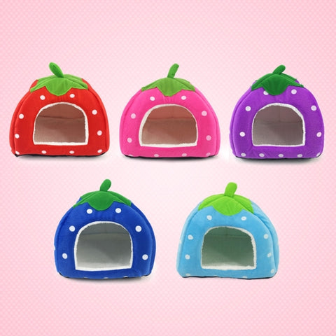Strawberry Shaped Foldable Short Plush Pet House Nest, Size: S, Dark Blue, Size S, Red, Size S, Pink, Size S, Blue, Size S, Purple, Size S