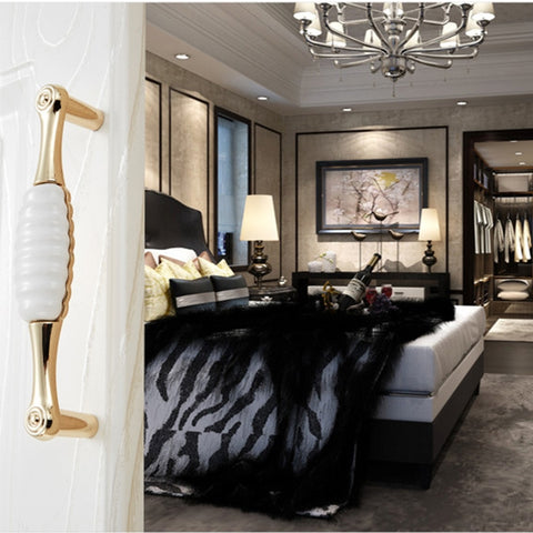 5027-128 Gold Imitated Zinc Alloy Ceramic Handle for Cabinet Wardrobe Drawer Door, Hole Spacing: 128mm, 5027-128