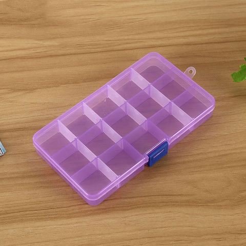Removable Grid Plastic 15 Slots Box Organizer for Jewelry Earring Fishing Hook Small Accessories, 15 Slots (Pink+Blue), 15 Slots (Purple+Blue), 15 Slots (Baby Blue+Blue), 15 Slots (White+Blue), 15 Slots (White+Pink)