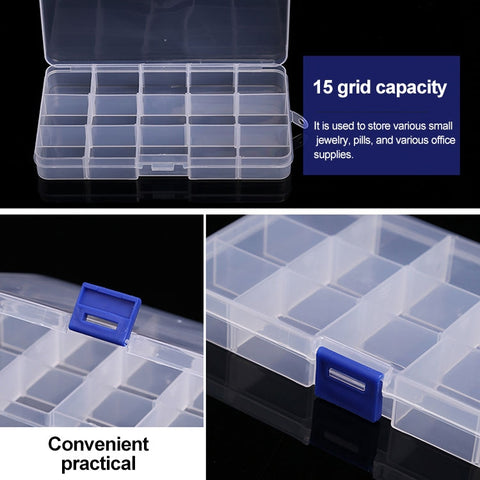 Removable Grid Plastic 15 Slots Box Organizer for Jewelry Earring Fishing Hook Small Accessories, 15 Slots (Pink+Blue), 15 Slots (Purple+Blue), 15 Slots (Baby Blue+Blue), 15 Slots (White+Blue), 15 Slots (White+Pink)