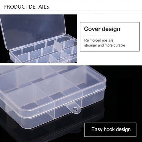 Removable Grid Plastic 15 Slots Box Organizer for Jewelry Earring Fishing Hook Small Accessories, 15 Slots (Pink+Blue), 15 Slots (Purple+Blue), 15 Slots (Baby Blue+Blue), 15 Slots (White+Blue), 15 Slots (White+Pink)
