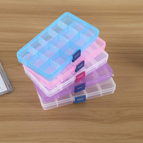 Removable Grid Plastic 15 Slots Box Organizer for Jewelry Earring Fishing Hook Small Accessories, 15 Slots (Pink+Blue), 15 Slots (Purple+Blue), 15 Slots (Baby Blue+Blue), 15 Slots (White+Blue), 15 Slots (White+Pink)