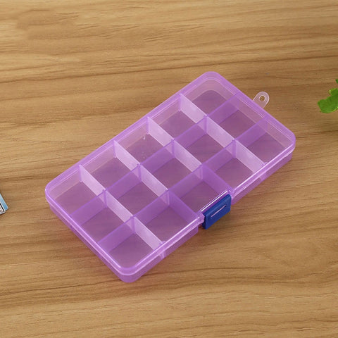 Removable Grid Plastic 15 Slots Box Organizer for Jewelry Earring Fishing Hook Small Accessories, 15 Slots (Pink+Blue), 15 Slots (Purple+Blue), 15 Slots (Baby Blue+Blue), 15 Slots (White+Blue), 15 Slots (White+Pink)