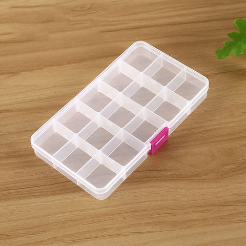 Removable Grid Plastic 15 Slots Box Organizer for Jewelry Earring Fishing Hook Small Accessories, 15 Slots (Pink+Blue), 15 Slots (Purple+Blue), 15 Slots (Baby Blue+Blue), 15 Slots (White+Blue), 15 Slots (White+Pink)