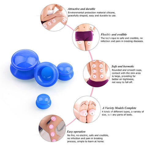 4 Cups / Set Health Care Body Massage Cupping Therapy Anti Cellulite Silicone Vacuum Cups