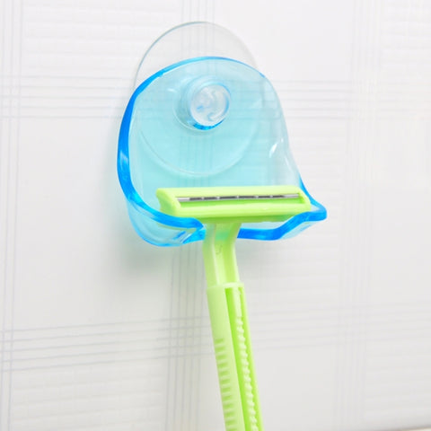 Bathroom Storage Tools Suction Cup Shaving Razor Rack Holder Storage Shaver Rack Wall Hook Hangers Sucker(Clear Blue), Shaving Razor Rack Holder