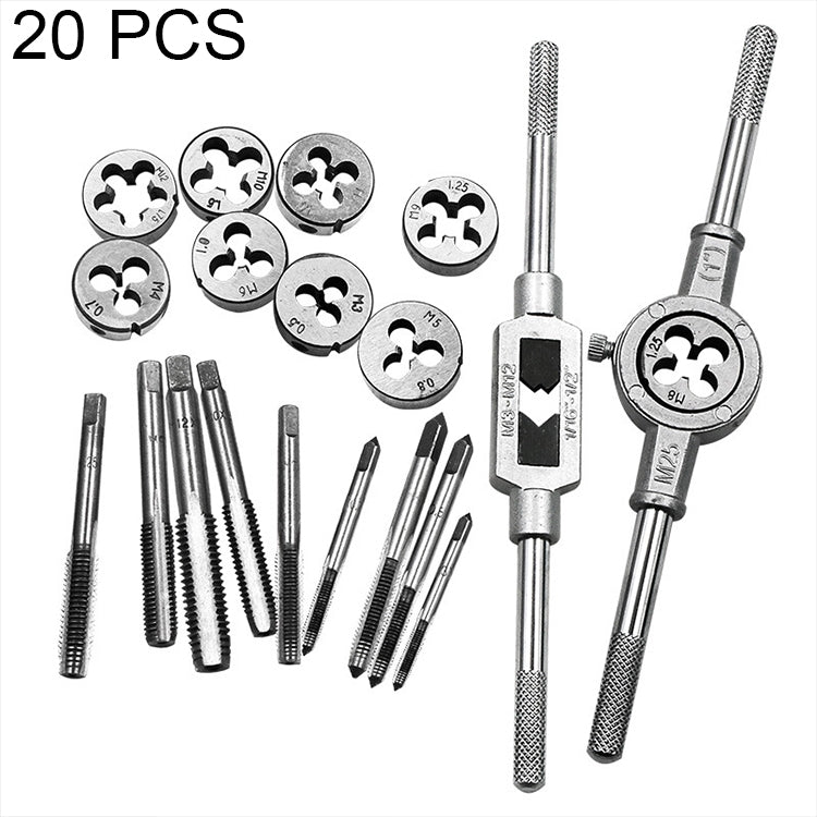 20 PCS Multi-specification Tap and Die Combination Set Hand Metric Wire Tapping Wrench Winch, 20 PCS