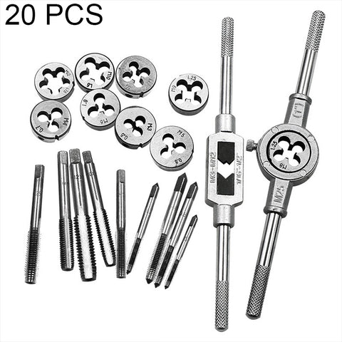 20 PCS Multi-specification Tap and Die Combination Set Hand Metric Wire Tapping Wrench Winch, 20 PCS