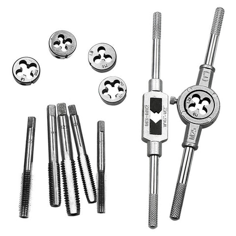 12 PCS Multi-specification Tap and Die Combination Set Hand Metric Wire Tapping Wrench Winch, 12 PCS