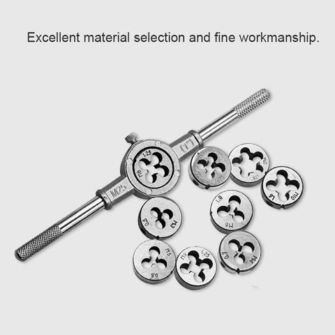 12 PCS Multi-specification Tap and Die Combination Set Hand Metric Wire Tapping Wrench Winch, 12 PCS