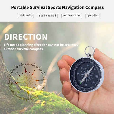Outdoor Sports Camping Hiking Pointer Guider Aluminum Alloy Compass Hiker Navigation with Keychain, Random Color Delivery, G44-2