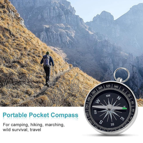 Outdoor Sports Camping Hiking Pointer Guider Aluminum Alloy Compass Hiker Navigation with Keychain, Random Color Delivery, G44-2