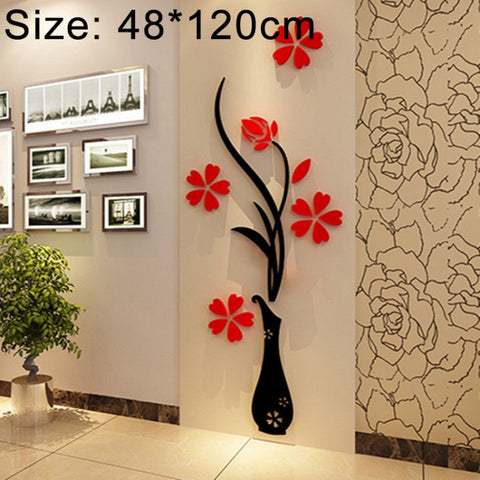 Creative Vase 3D Acrylic Stereo Wall Stickers TV Background Wall Corridor Home Decoration, Size: 48x120x4cm, Size: 48*120cm