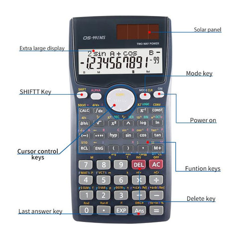 OSALO OS-991MS 10+2 Digits Double Line Display Multi-functional Student Function Scientific Calculator Solar Energy Dual Power Calculator, OS-991MS