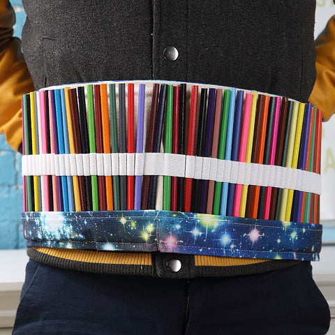 72 Slots Cosmic Galaxy Print Pen Bag Canvas Pencil Wrap Curtain Roll Up Pencil Case Stationery Pouch, 72 Slots