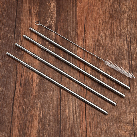 4 PCS Reusable Stainless Steel Drinking Straws + 1 x Cleaner Brush Set Kit, Straight