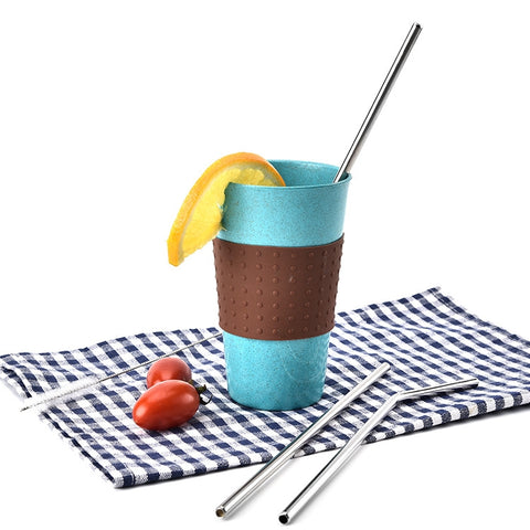 4 PCS Reusable Stainless Steel Drinking Straws + 1 x Cleaner Brush Set Kit, Straight