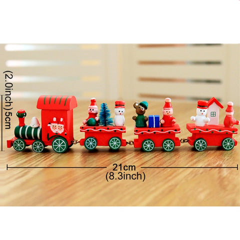 Christmas Dinner Table Decoration, Wooden Trains Children Kindergarten Christmas Decoration Ornaments Gifts, Green, Red