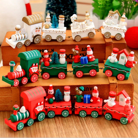 Christmas Dinner Table Decoration, Wooden Trains Children Kindergarten Christmas Decoration Ornaments Gifts, Green, Red