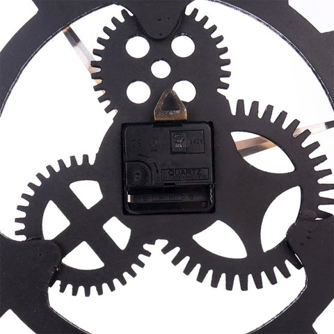 Retro Wooden Round Single-sided Gear Clock Number Wall Clock, Diameter: 50cm, Number 50cm