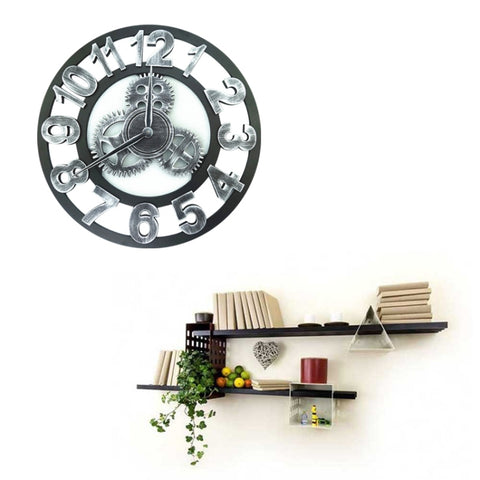 Retro Wooden Round Single-sided Gear Clock Number Wall Clock, Diameter: 50cm, Number 50cm