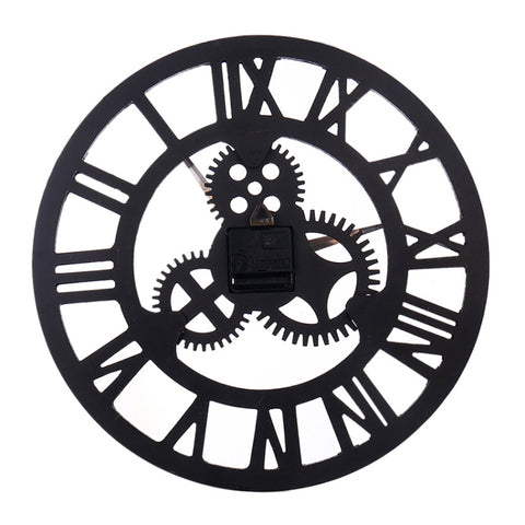 Retro Wooden Round Single-sided Gear Clock Rome Number Wall Clock, Diameter: 58cm, Rome Number 58cm