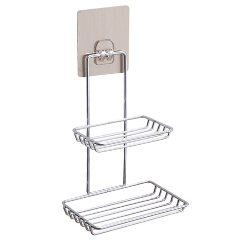 Creative Double Layer Stainless Steel Soap Stand Non-trace Magic Sticker Style Soap Dish Bathroom Shelf, Double Layer Bathroom Shelf